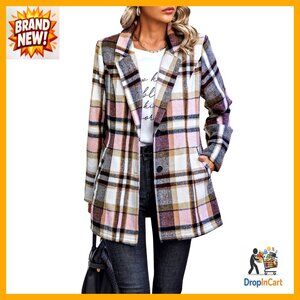 Plaid Shacket Trench Coat Wool Blend Oversized Chic Fall Winter Casual